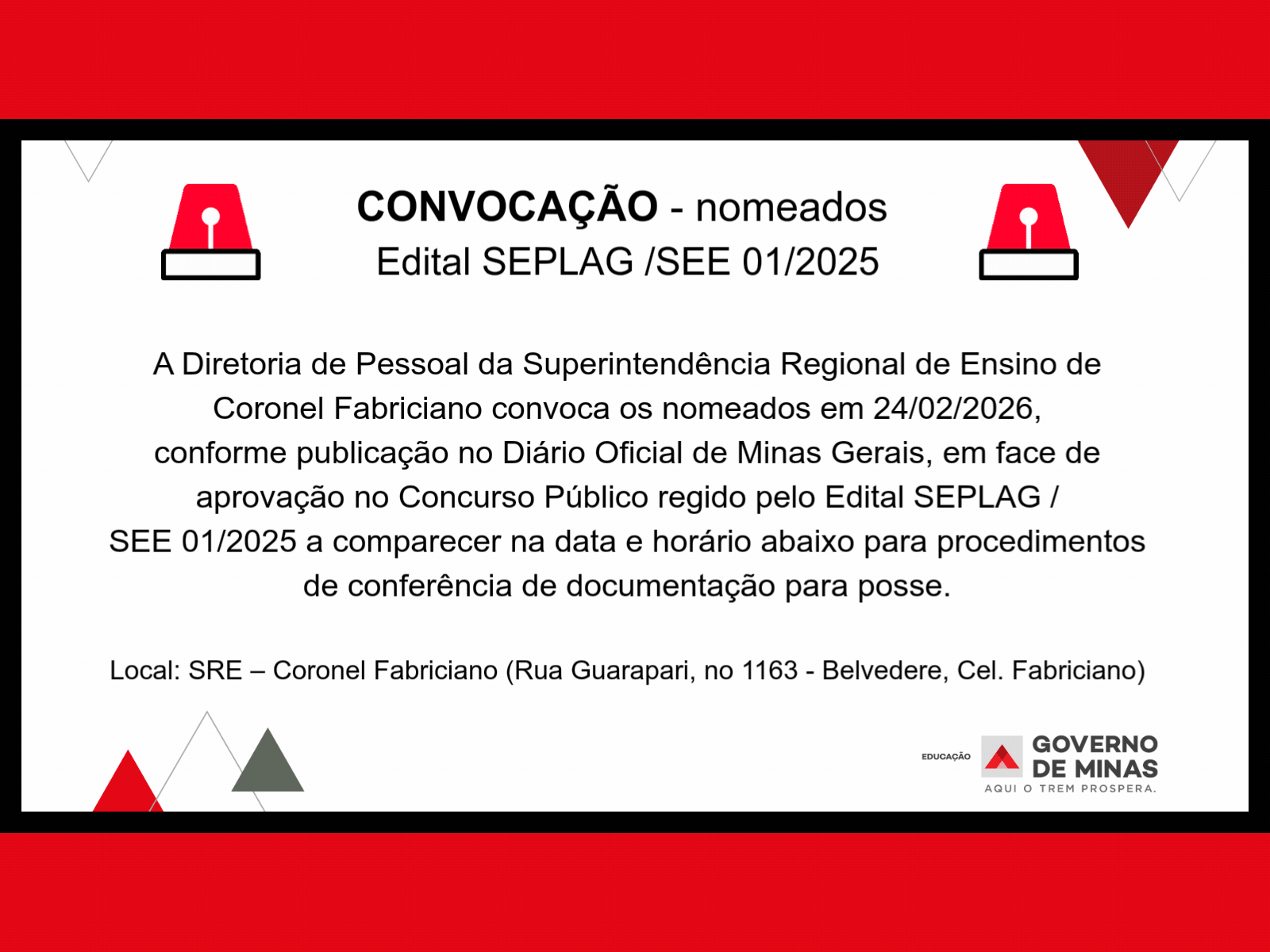 CONVOCAÇÃO – nomeados em 24/02/2026